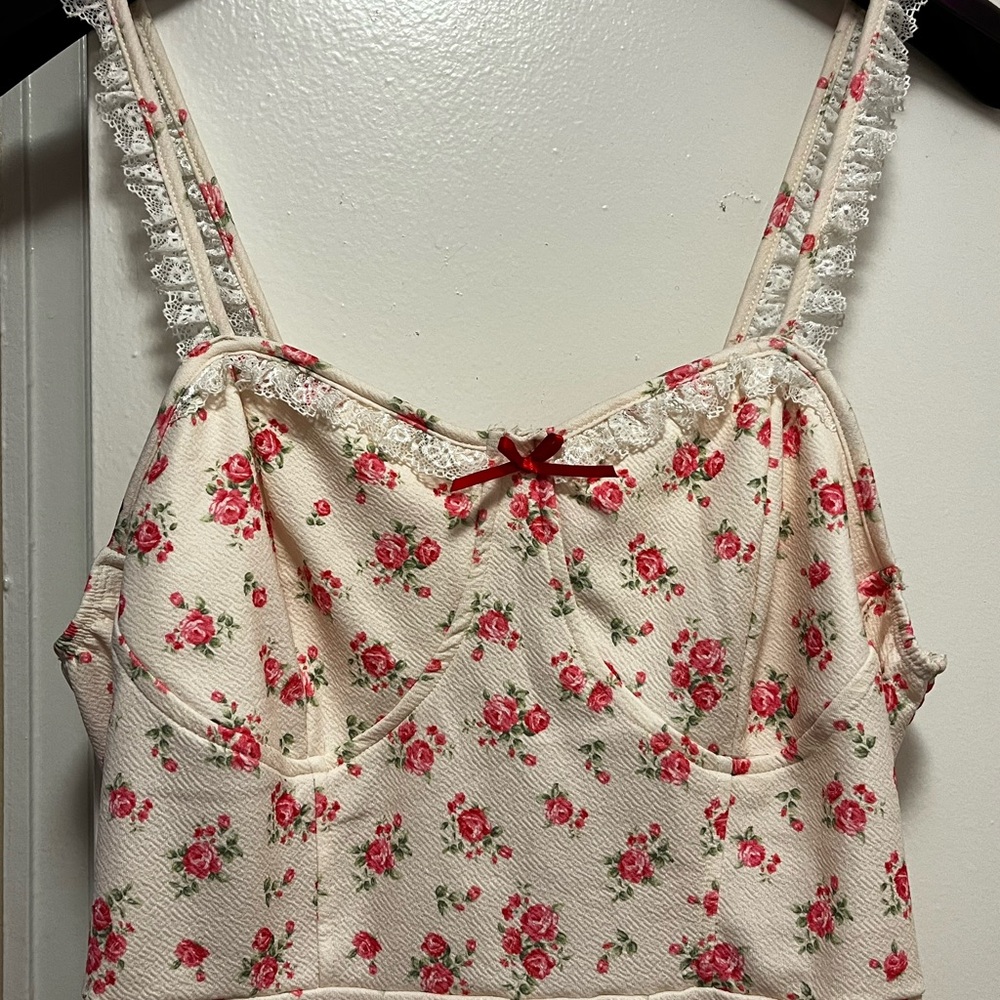 Floral Lace Trim Women Top
